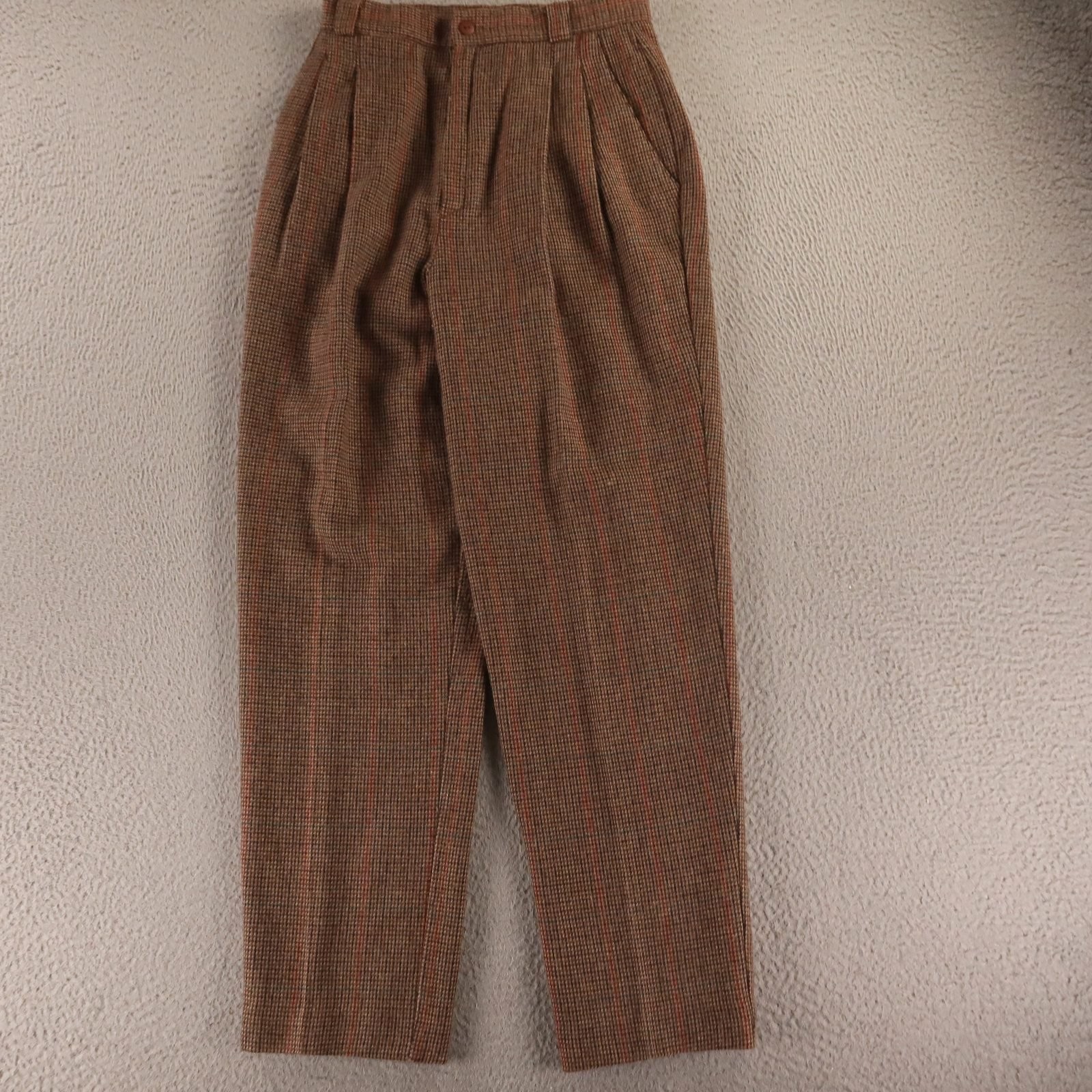 VTG Tweed Suit Womens 12 Brown Houndstooth Check Wool Blend Double Breasted