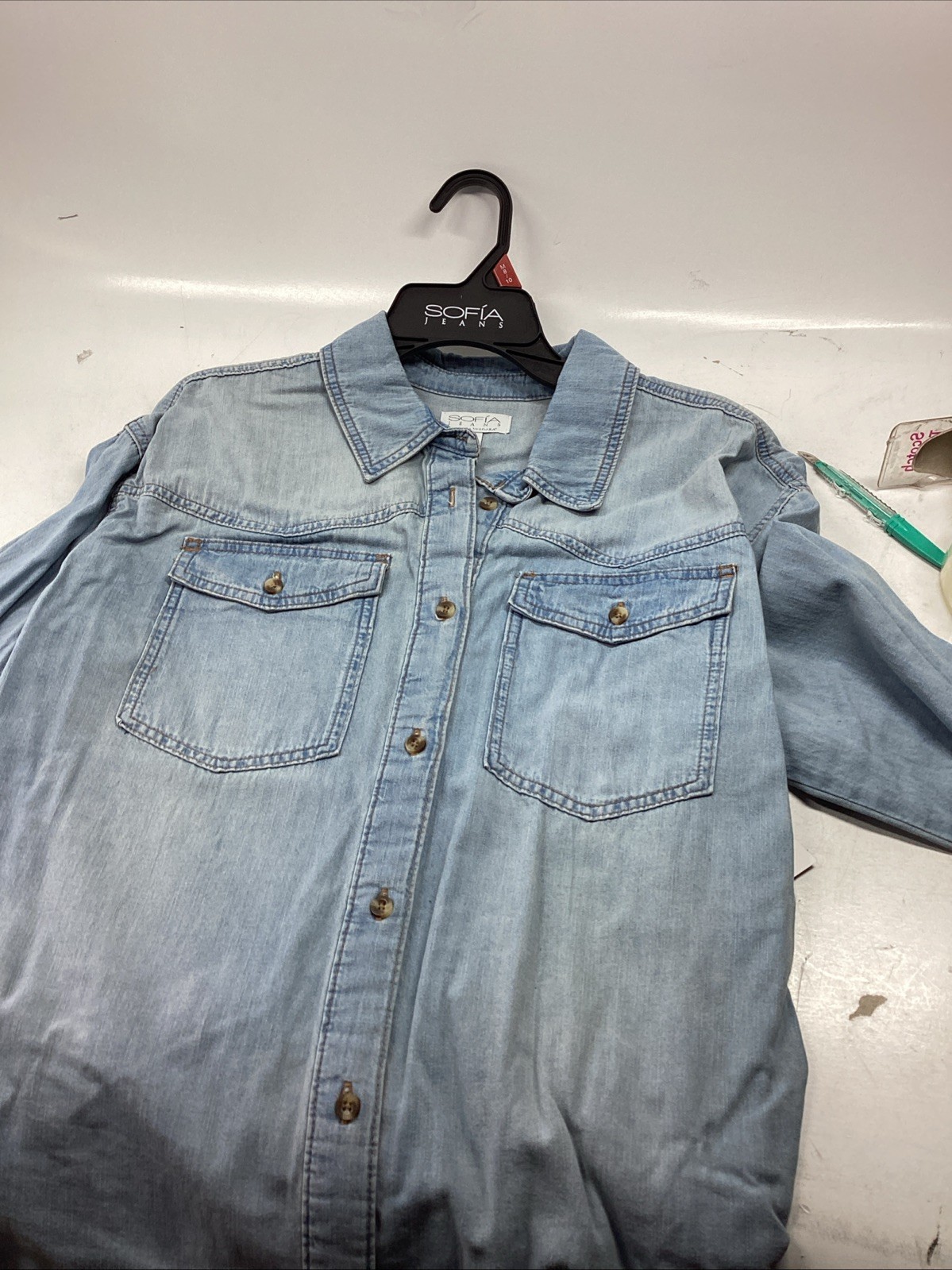 Sofia Jeans by Sofia VergaraOVersized BoyFriend Shirt Blue Medium 8-10