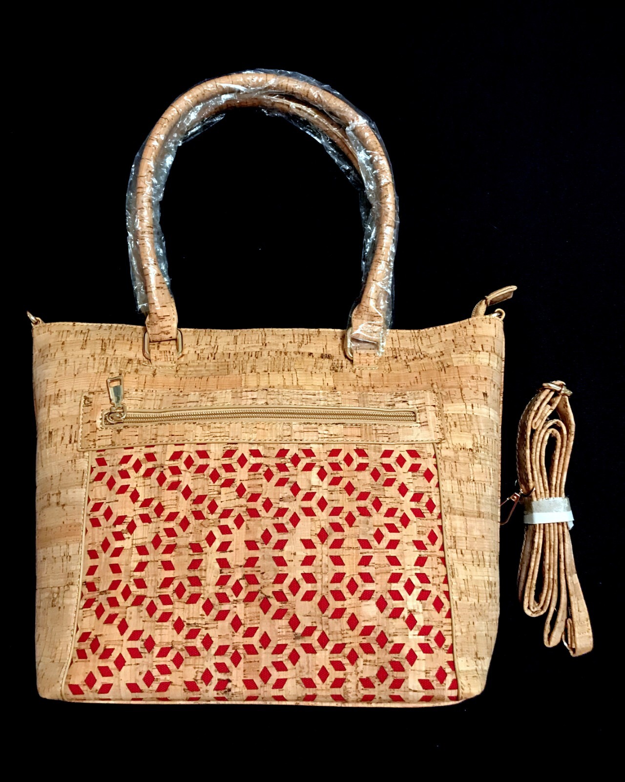 Handcrafted Large Genuine Cork Handbag Made in Portugal w/Laser Cut Panel NWT