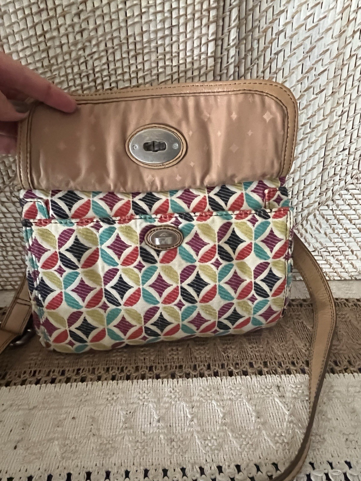 FOSSIL Maddox Shoulder Bag Or Crossbody, Turn Lock Front Zip Closure, Colorful