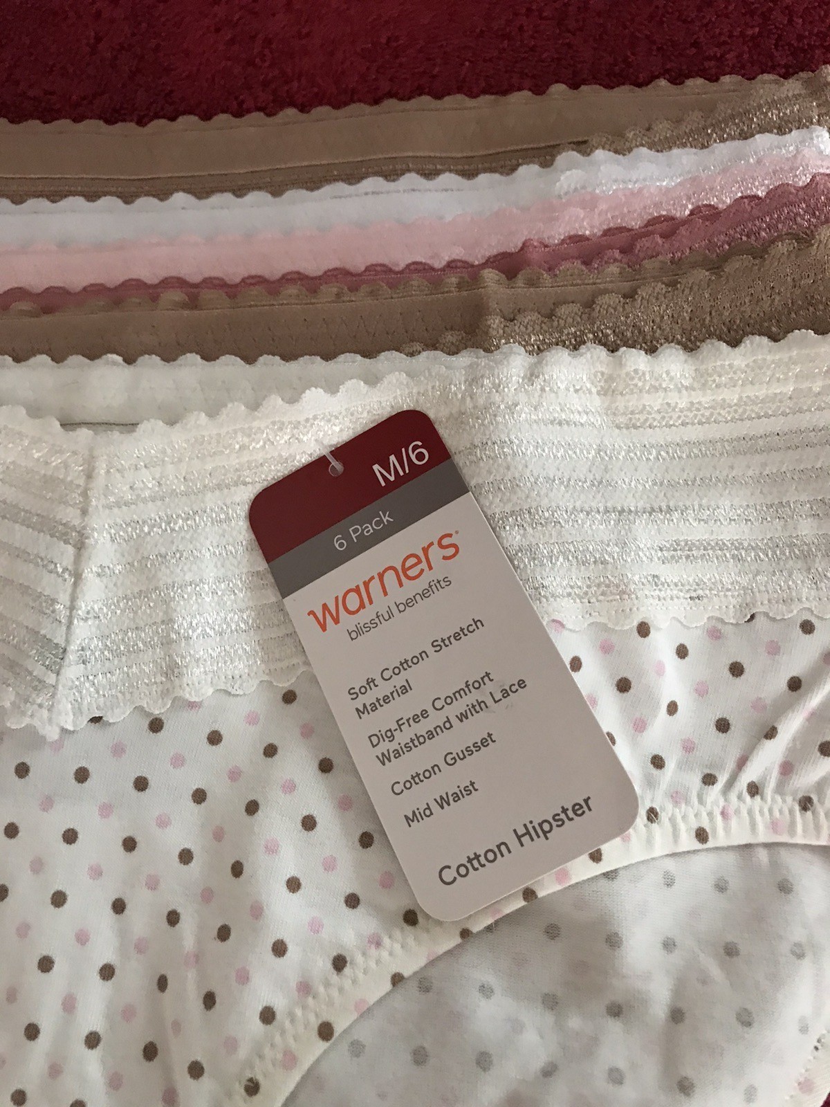 Warners Hipster Panties Underwear Lace Top (6-Pack) Women’s Sz M Cotton Stretch