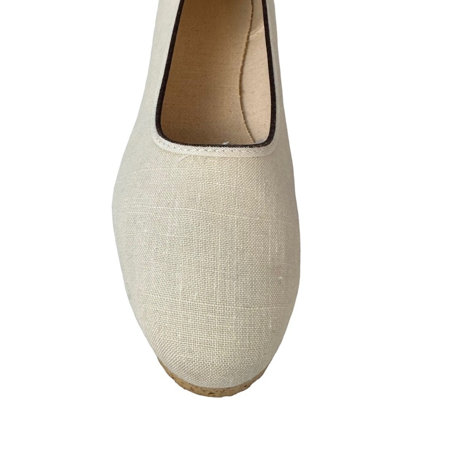 Canvas Ballet Flats Womens Size 10 Textured Rubber Outsole Cream Brown