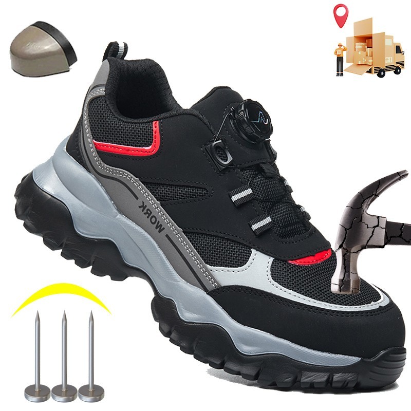 New Rotating Button Safety Shoes Men Steel Toe Sneaker Puncture Proof Work Shoes