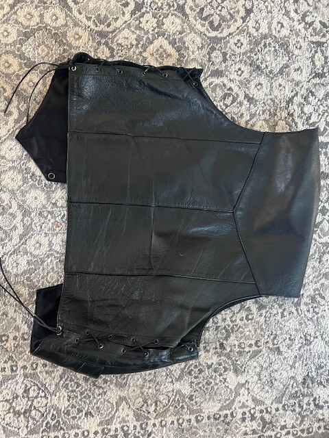 Mens Genuine Black Leather Motorcycle Vest