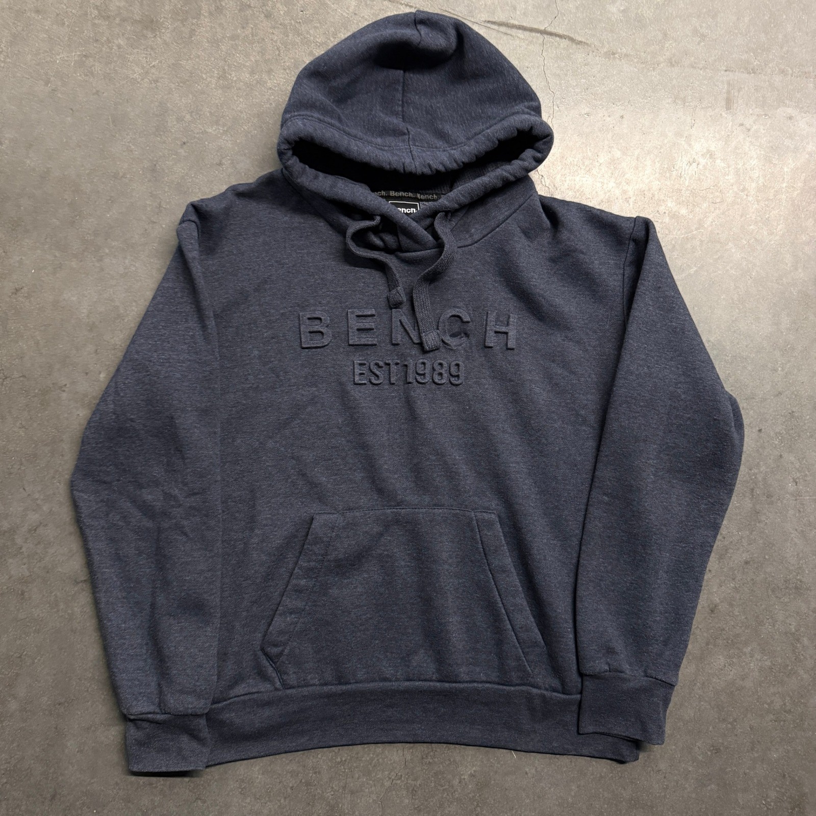 Bench Mens Hoodie Charcoal Heather Grey Embossed Logo Pullover Sweatshirt 1989