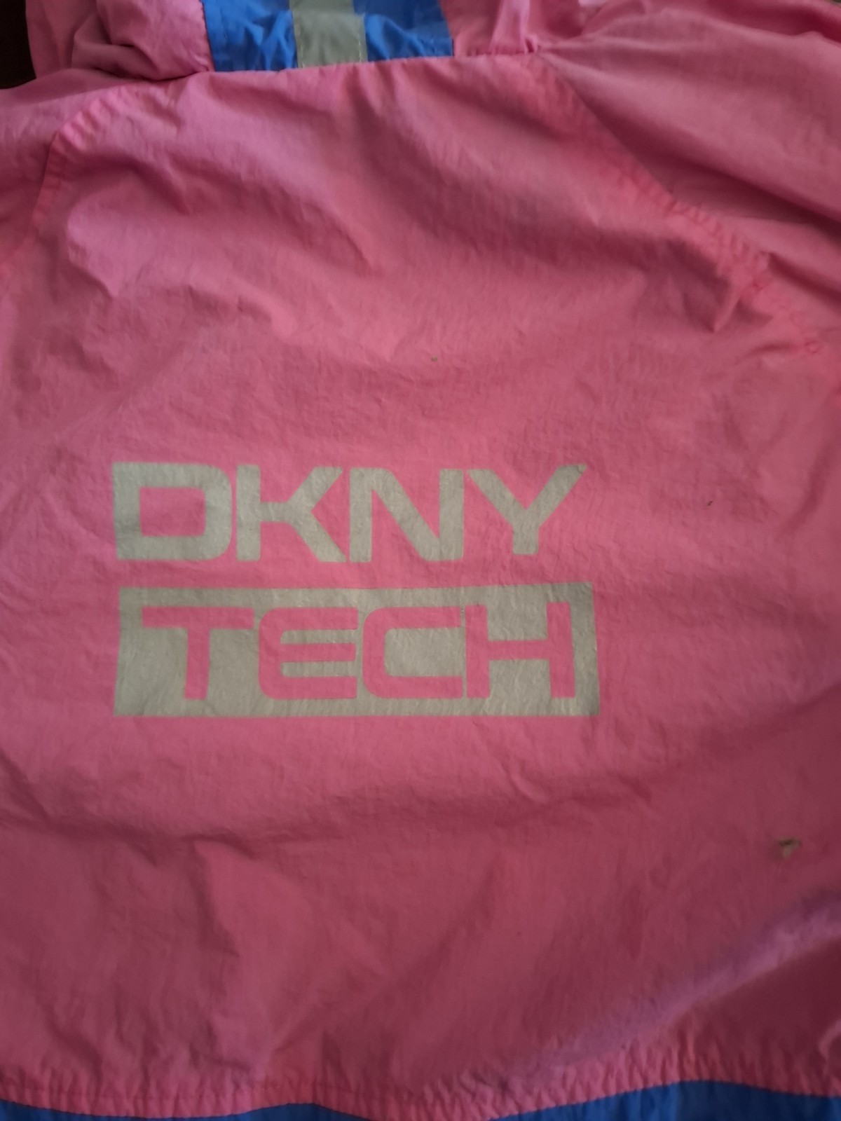 Y2K DKNY Tech Womens Pink Blue Colorblock Hooded Full Zip Jacket Reflective