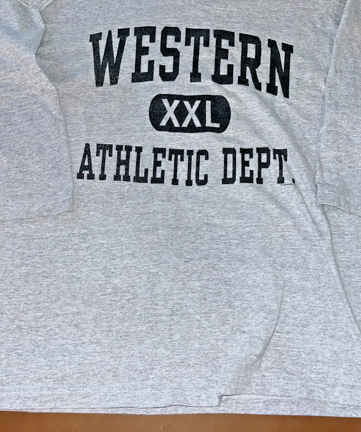 VINTAGE WESTERN XXL ATHLETIC DEPT. HALF SLEEVE T-SHIRT Grey V-Neck College WIU