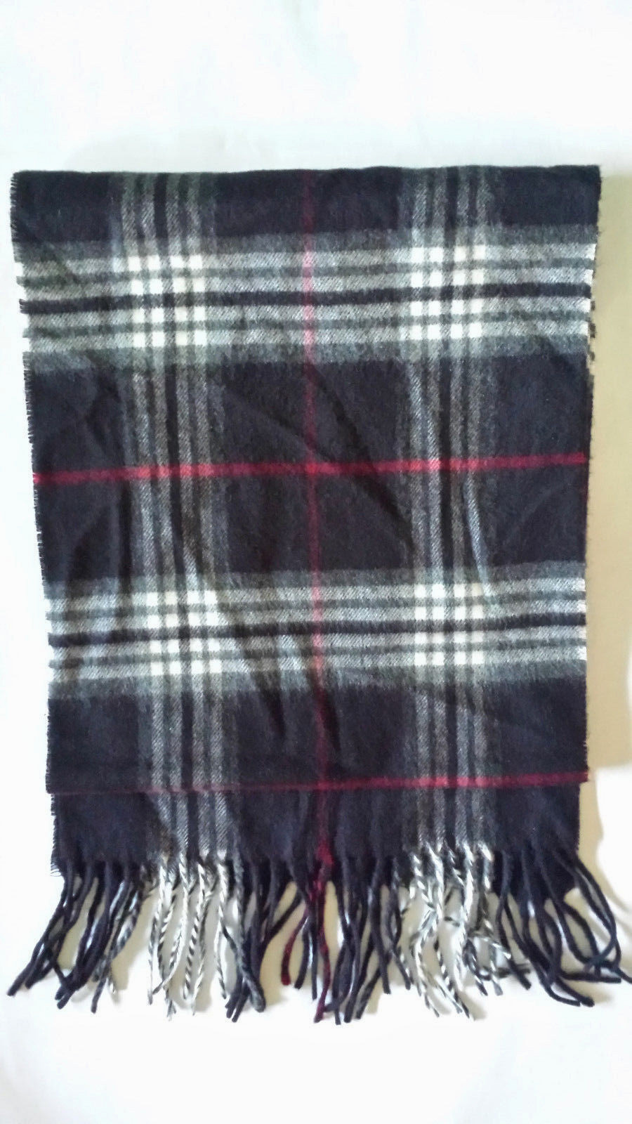 V.Fraas Fringe Soft Winter Scarf Black Charcoal Gray White Red Plaid