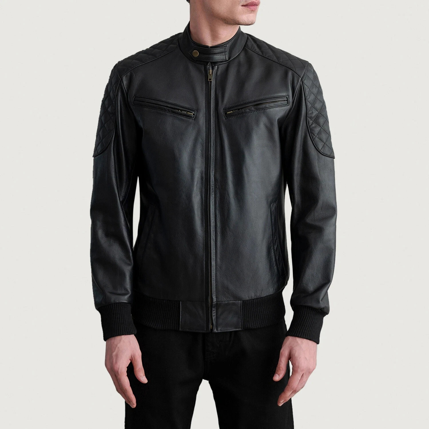 NEW Men’s Black Lambskin Leather Quilted Bomber Jacket Size S M L XL XXL 3XL 4XL