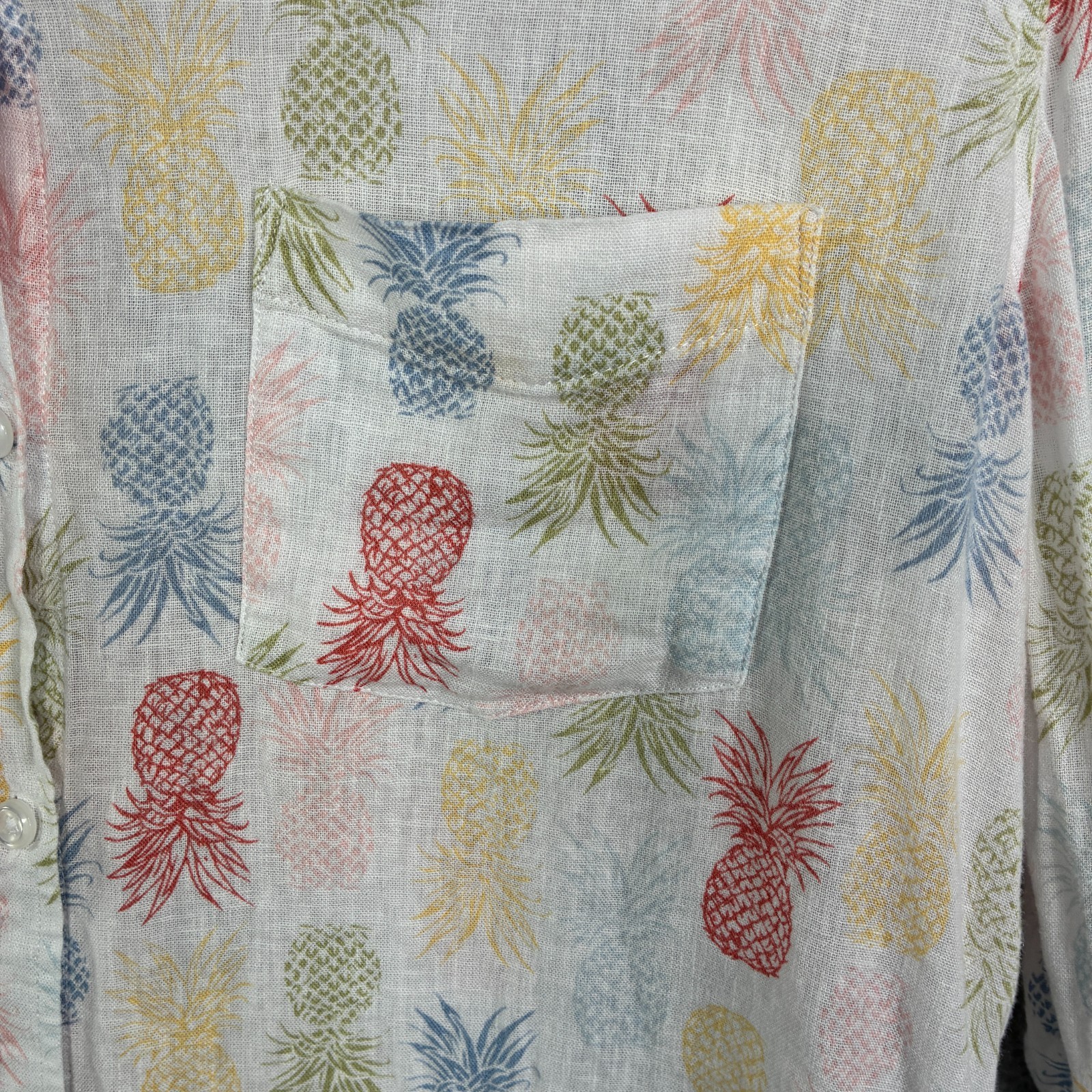 Rails Shirt Womens Small White Charli Rainbow Pinas Button Up Linen Blend