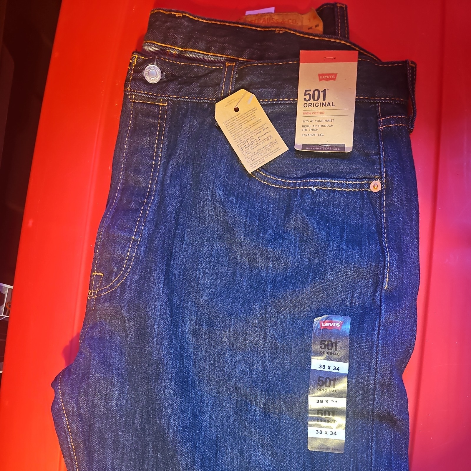 2008 Levi’s 501 Original Fit Straight Leg Denim Blue Jeans Size 38 x 34