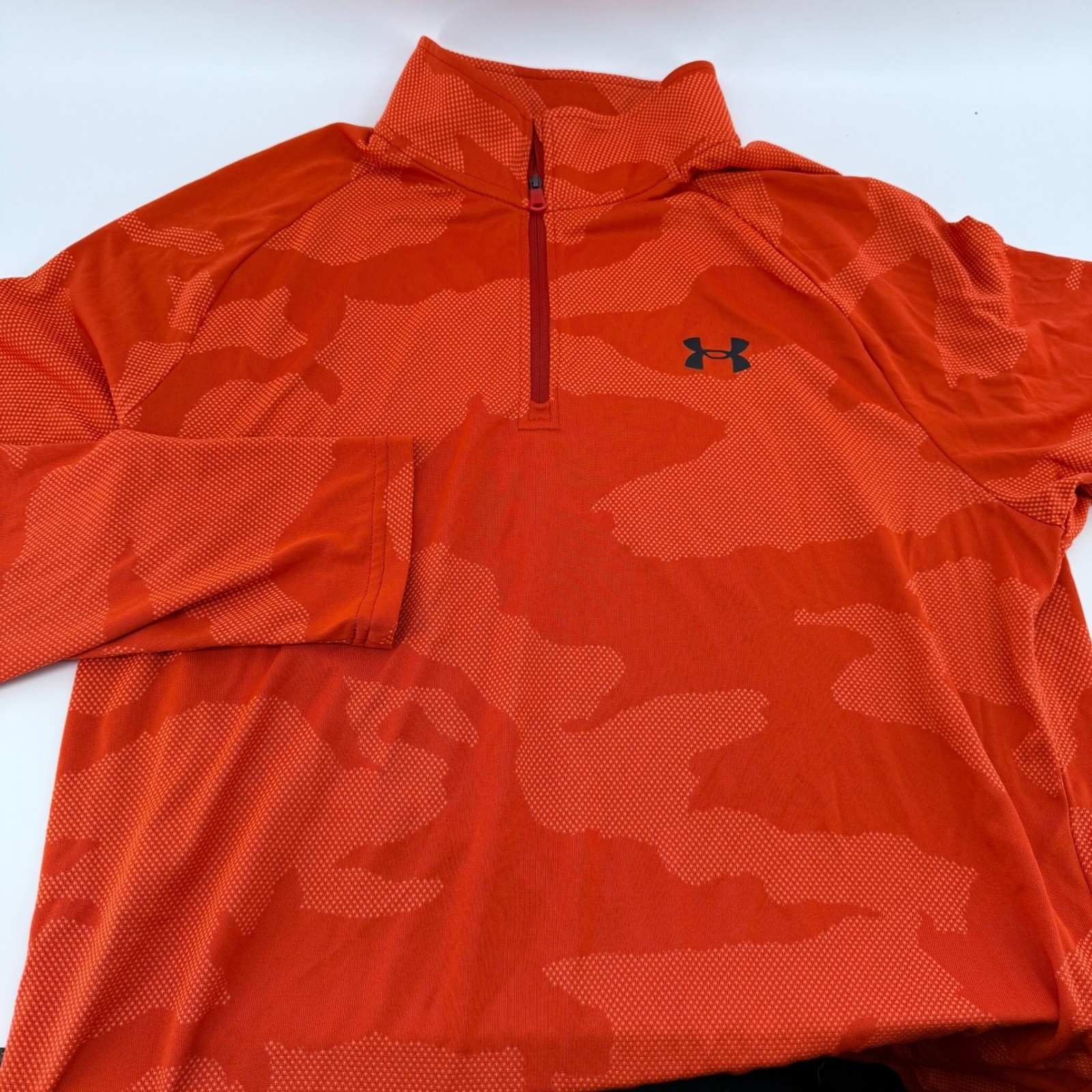 Under Armour Quarter Zip Pullover Mens L Orange Camo Long Sleeve Athletic Shirt