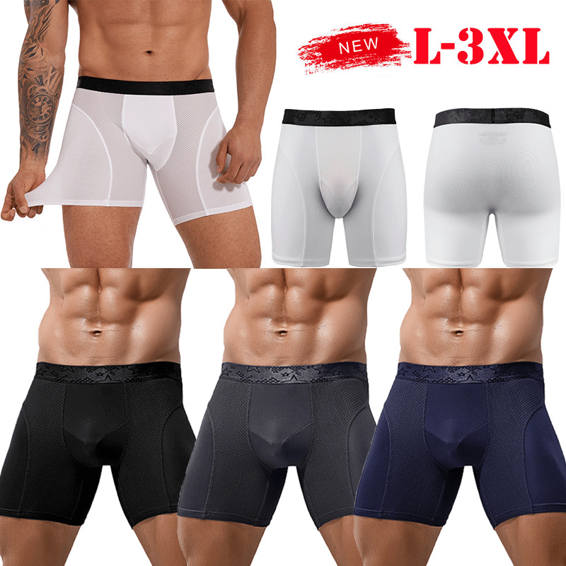 Men Long-Leg Trunks Seamless Breathable Boxer Shorts Underpants Briefs Underwear