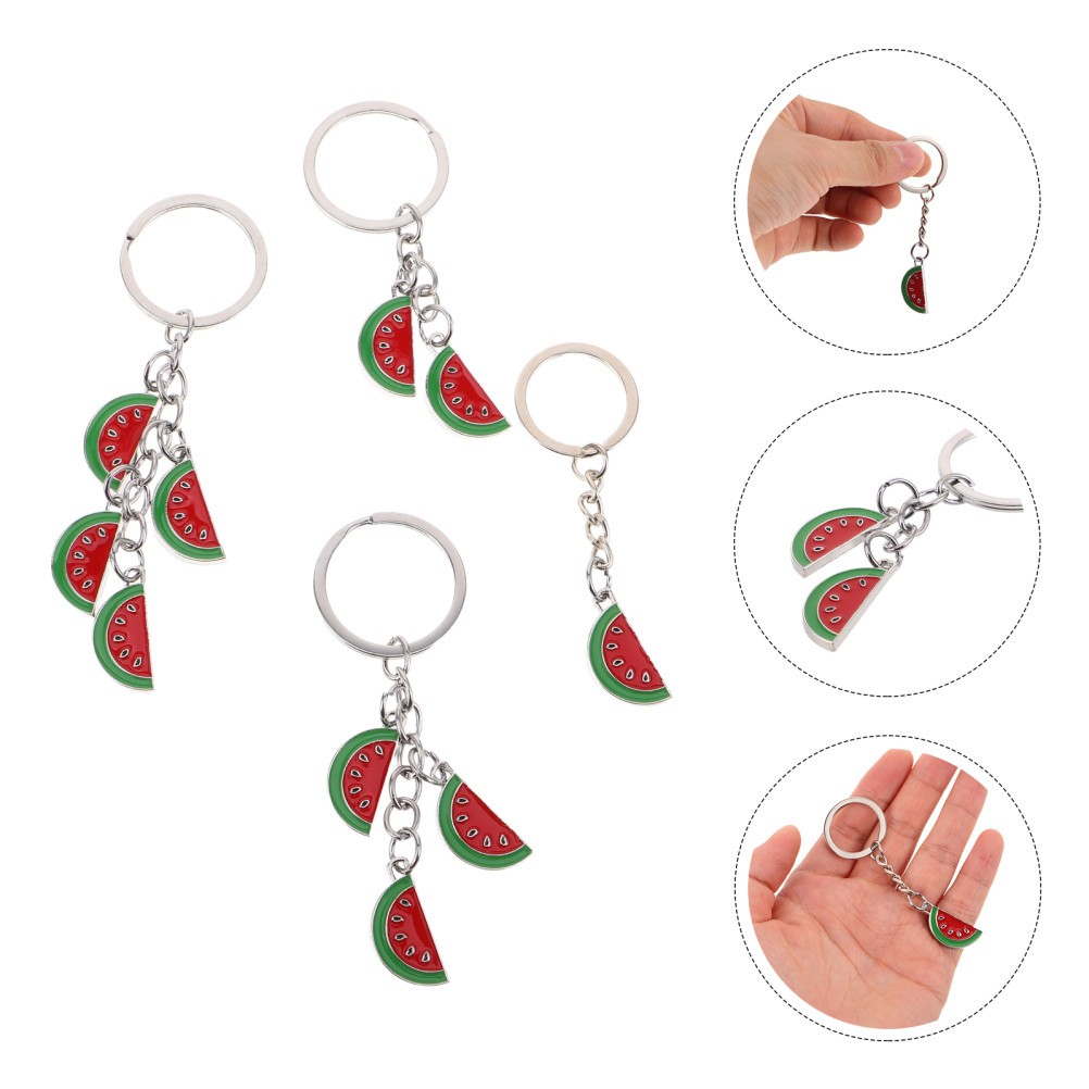 4Pcs Reusable Watermelon Slice Keychain Red Zinc Alloy Bag Charm Accessories
