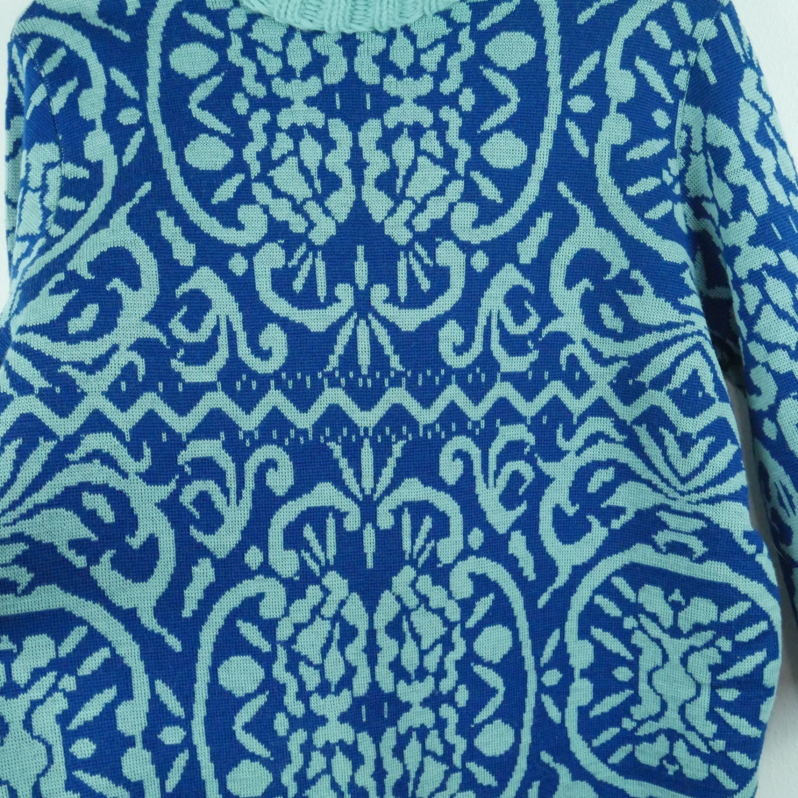 Vintage M L Turtleneck Sweater 100% Wool 60s Retro Blue Maximalist Twee Quirky