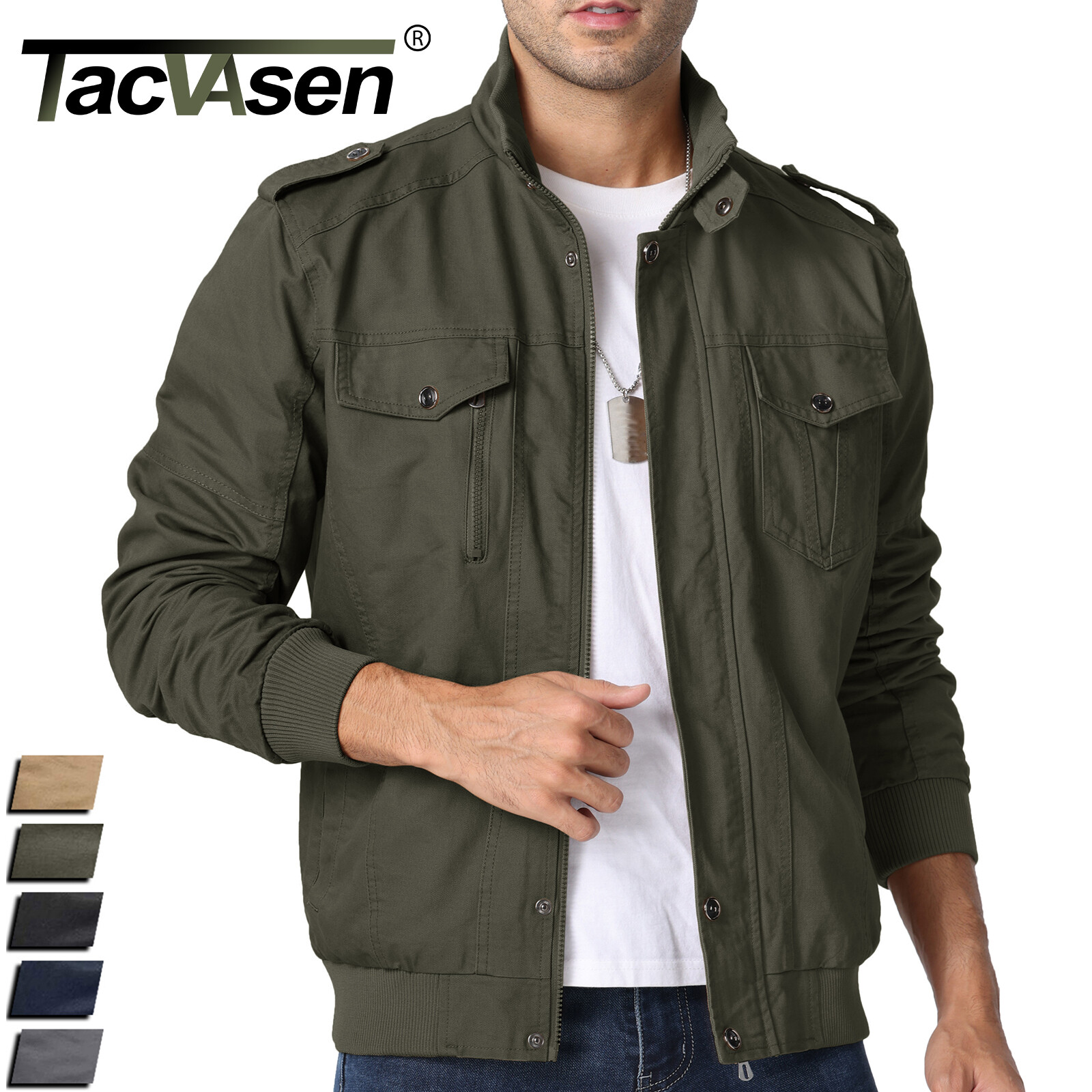 Men’s Spring Fall Cotton Jacket Bomber Jacket Casual Cargo Work Lightweight Coat