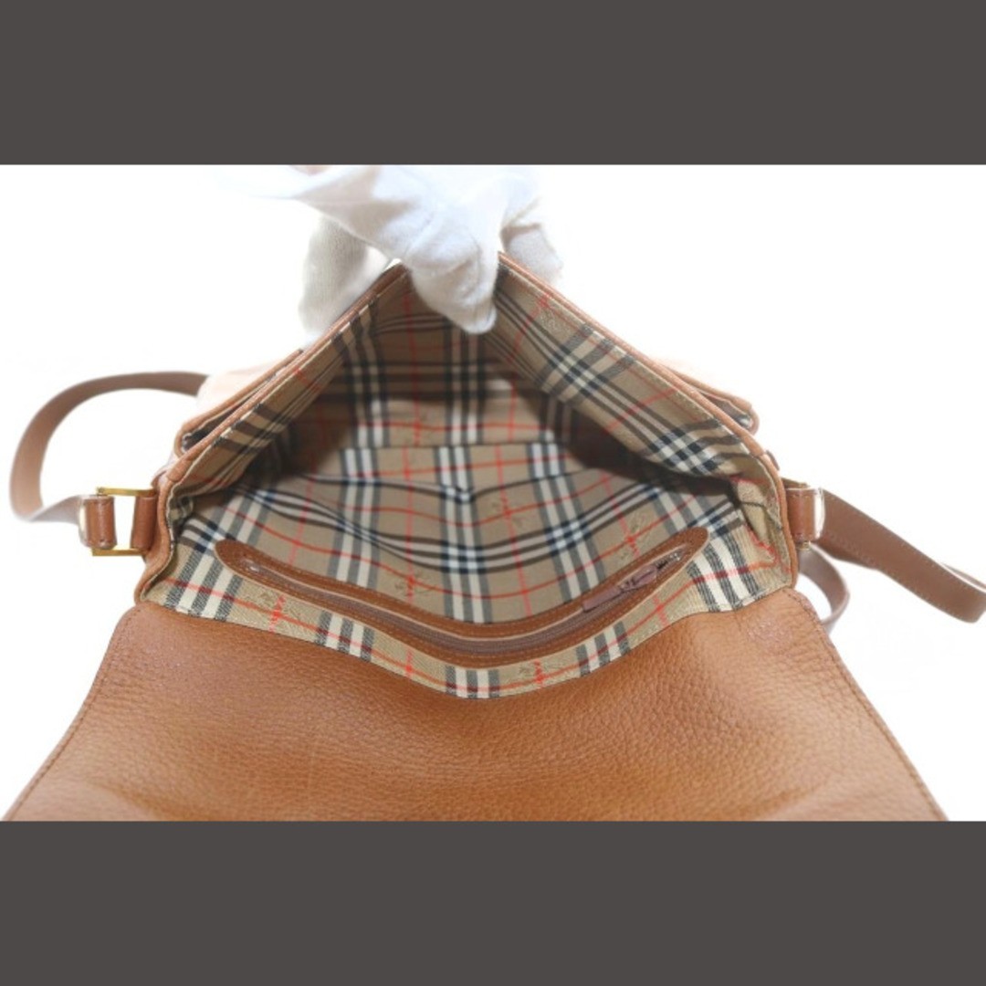 Burberrys Shoulder Bag One Shrink Leather Embossed Horsemark Brown YO33 Used 636