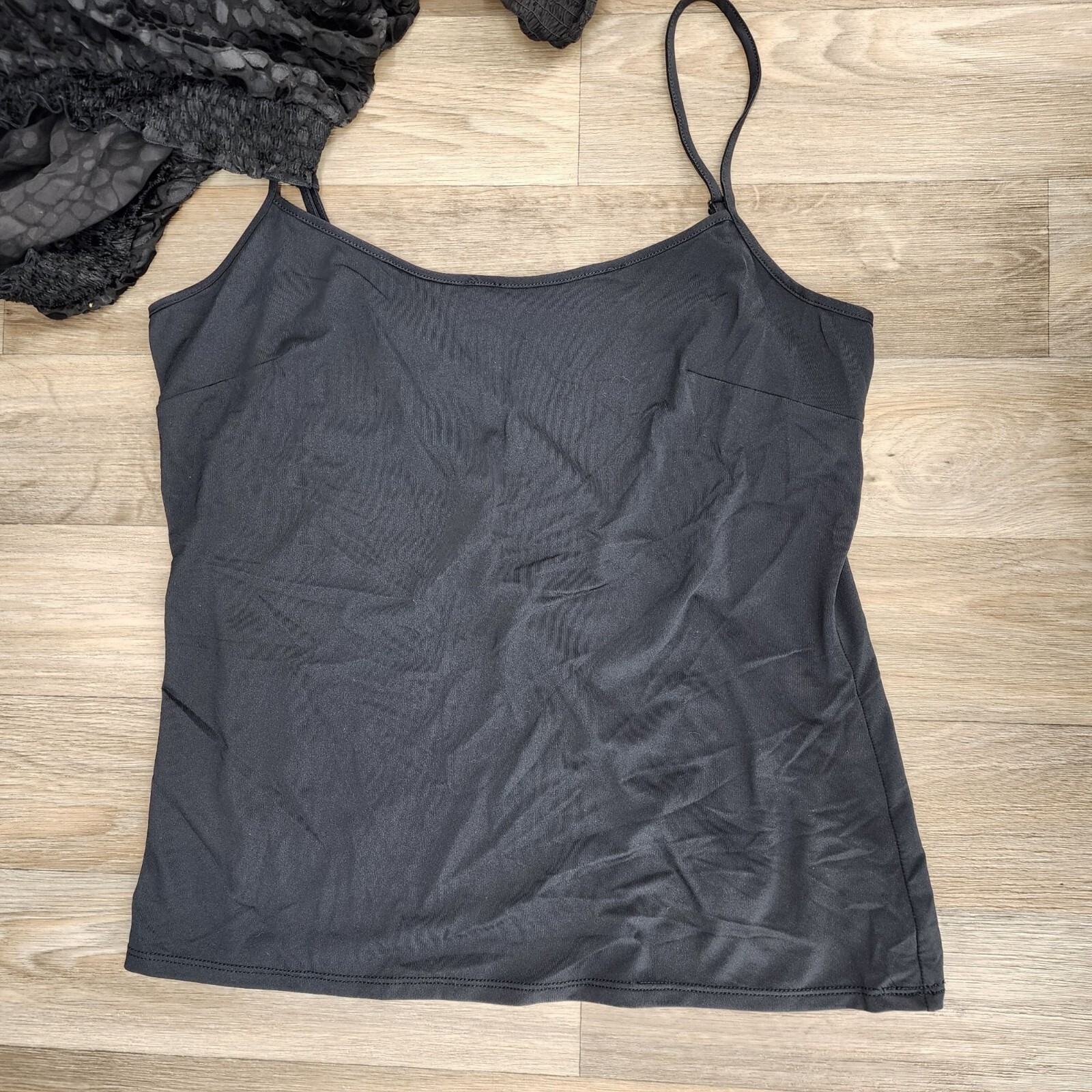BCBGMAXAZRIA Womens Large Black Silk Long Sleeve Semi Sheer Attached Cami Blouse