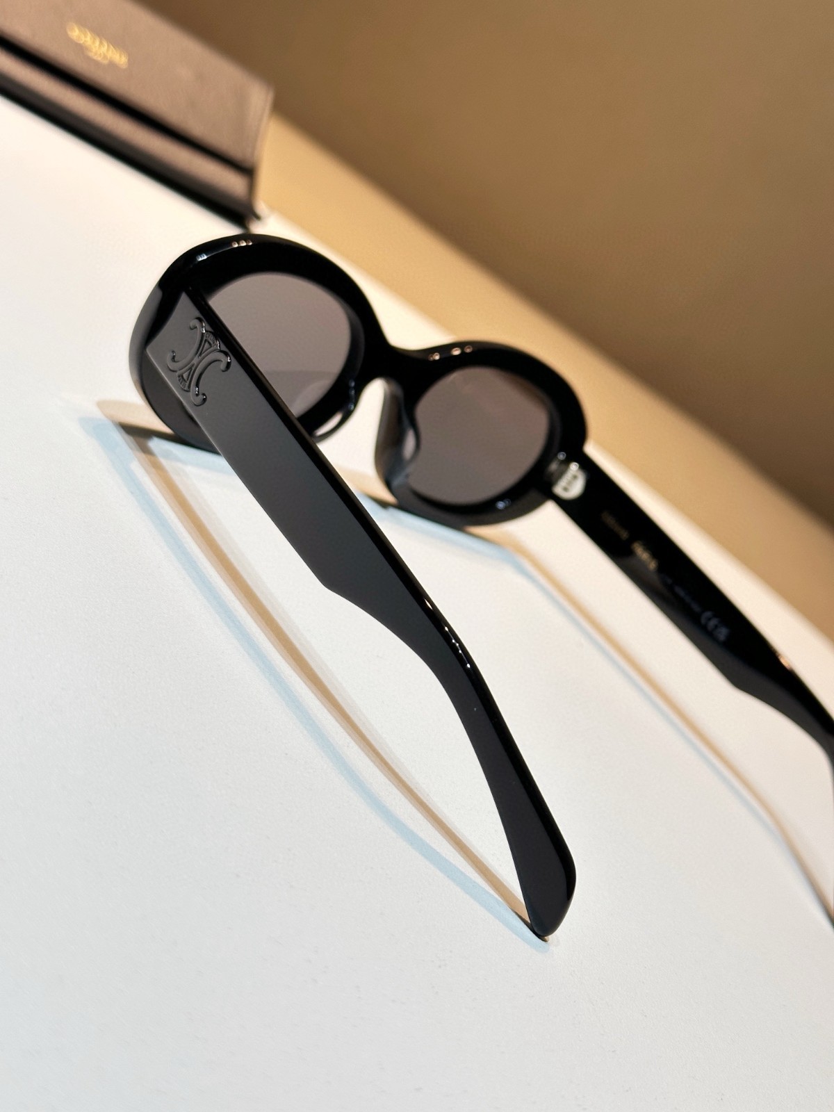 CELINE Paris Triomphe Oval Sunglasses Black Frame Black Logo Luxury