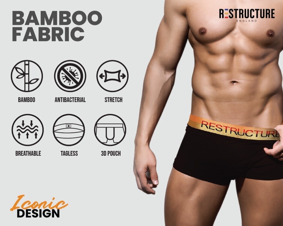 Organic Bamboo Mens Boxer Trunks 3 Pack Breathable Soft Underwear – Medium