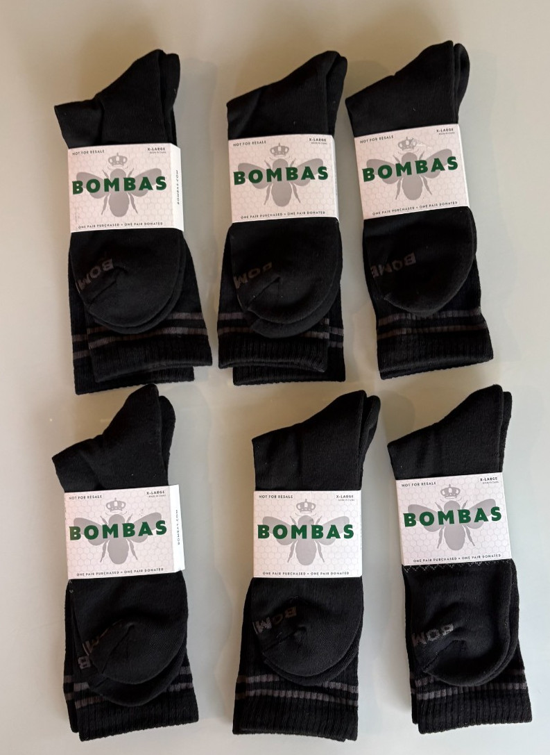 6 Pairs Bombas Men’s Calf Socks, X-Large US Size 13.5-16 Black Bee Honeycomb