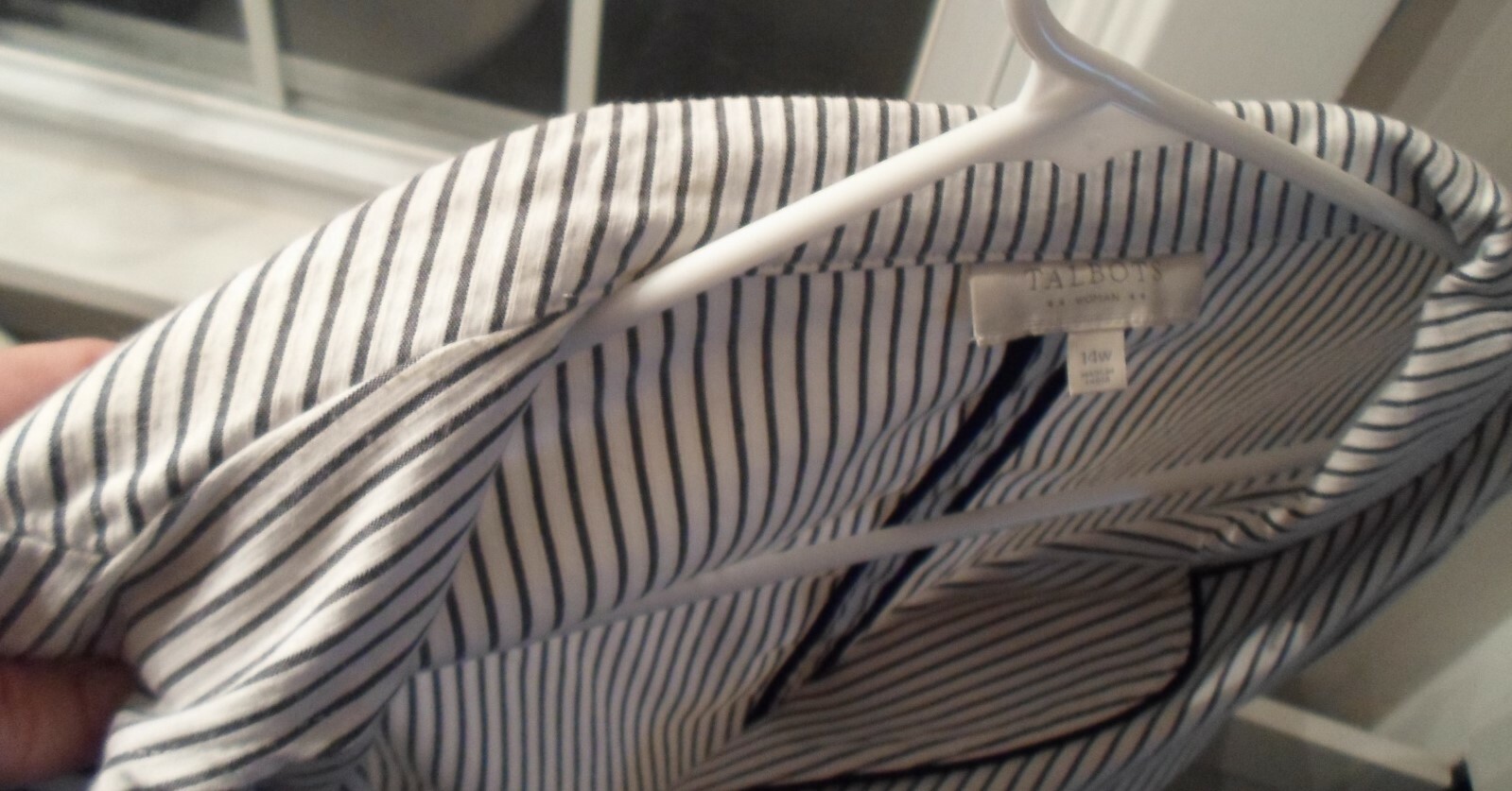 TALBOTS Sz 14W Cotton Spandex LS Gray & White Striped JACKET BLAZER 3-Button
