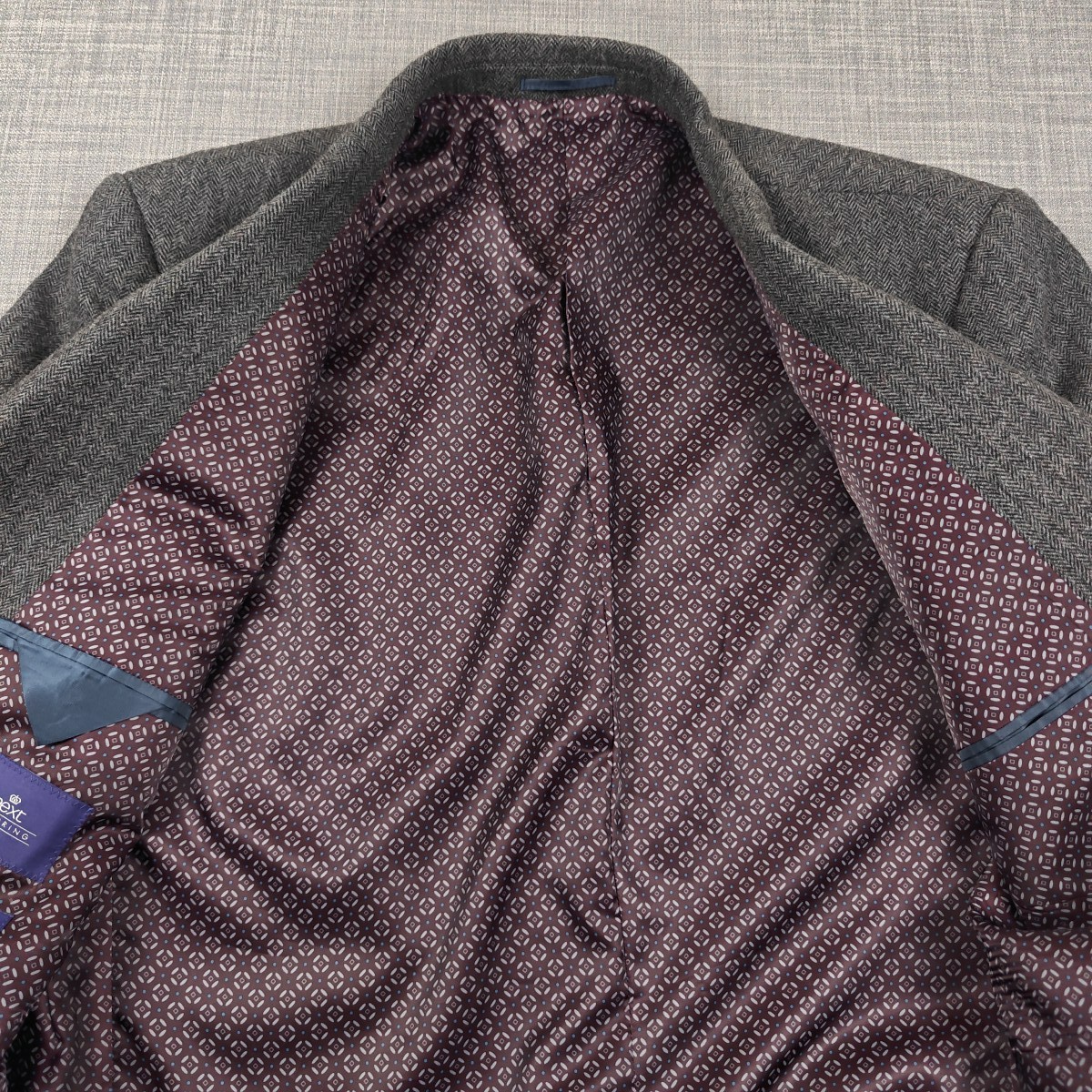 Next Tailoring Mens Herringbone Tweed Blazer 48R Charcoal Grey Wool