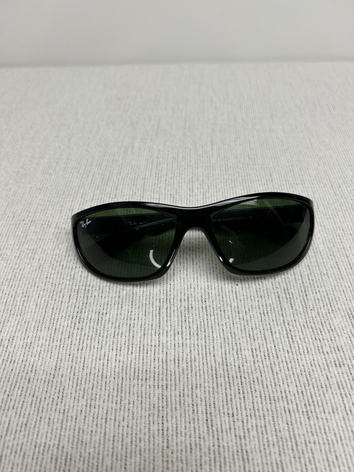 Ray-Ban RB4188 Wrap Sunglasses Black Plastic Frame Green Tinted Glass Lenses