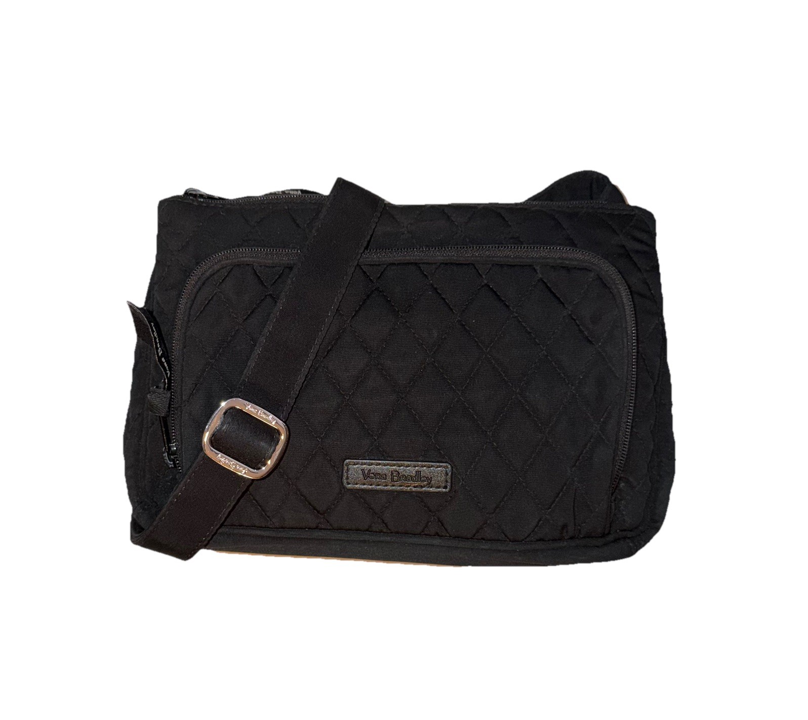 VERA BRADLEY Quilted Crossbody Bag, Black, Zip Top & Zip-Around Organizer 10x7x3