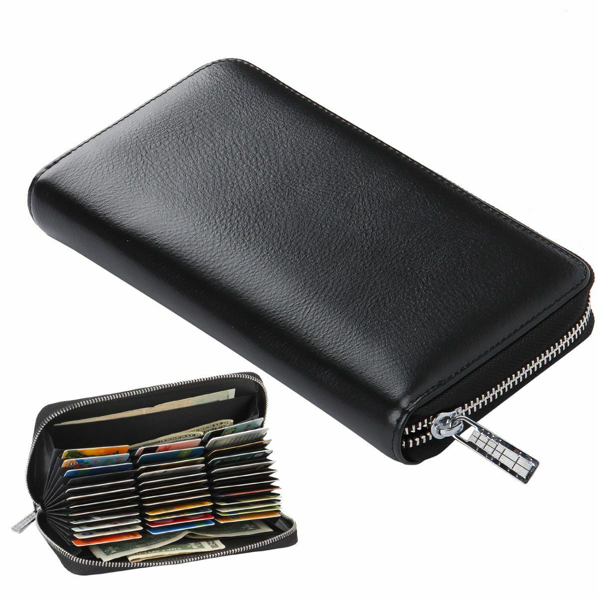 Large Capacity Credit Card Holder 36 Slots Zipper Leather Wallet RFID Blocking