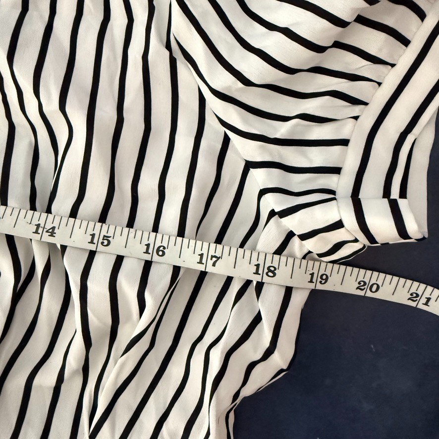 SHEIN LRG White Black Striped Blouse Asymmetrical Button Snap Collar Career Top