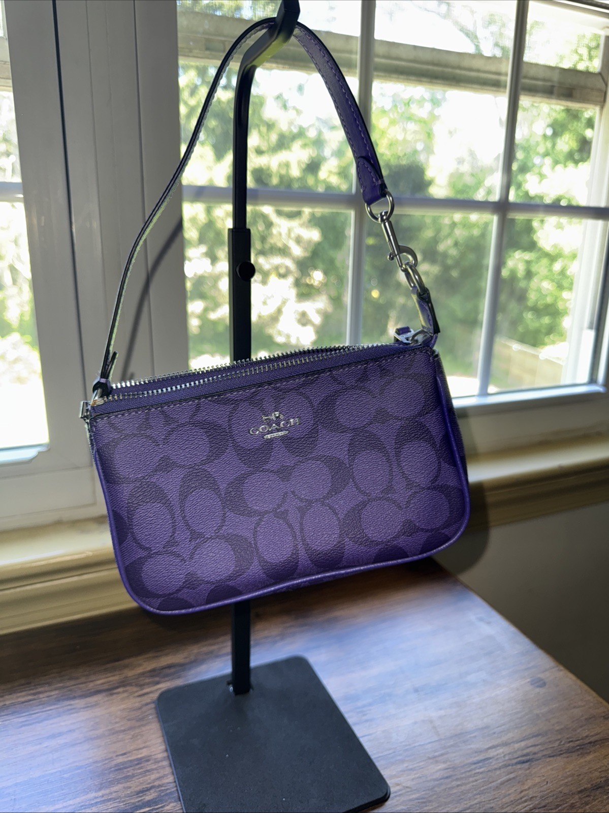 Coach Nolita 19 Mini Handbag Canvas Iris Purple Leather Trim