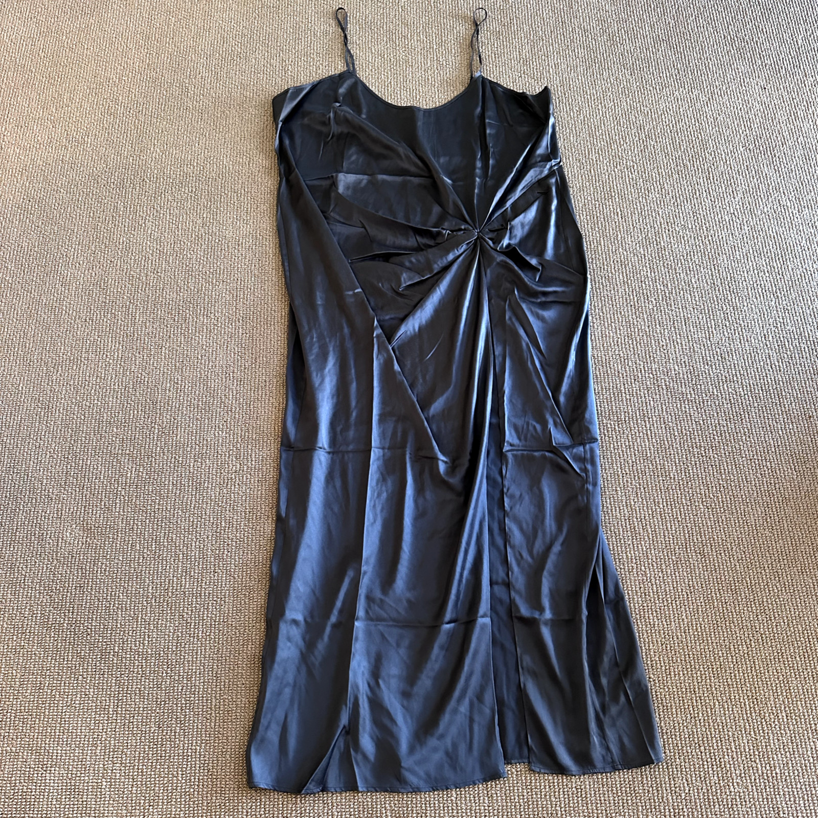 Skims Gunmetal Silk Sleep Slip Dress with High Slit, Size 3X New With Tags