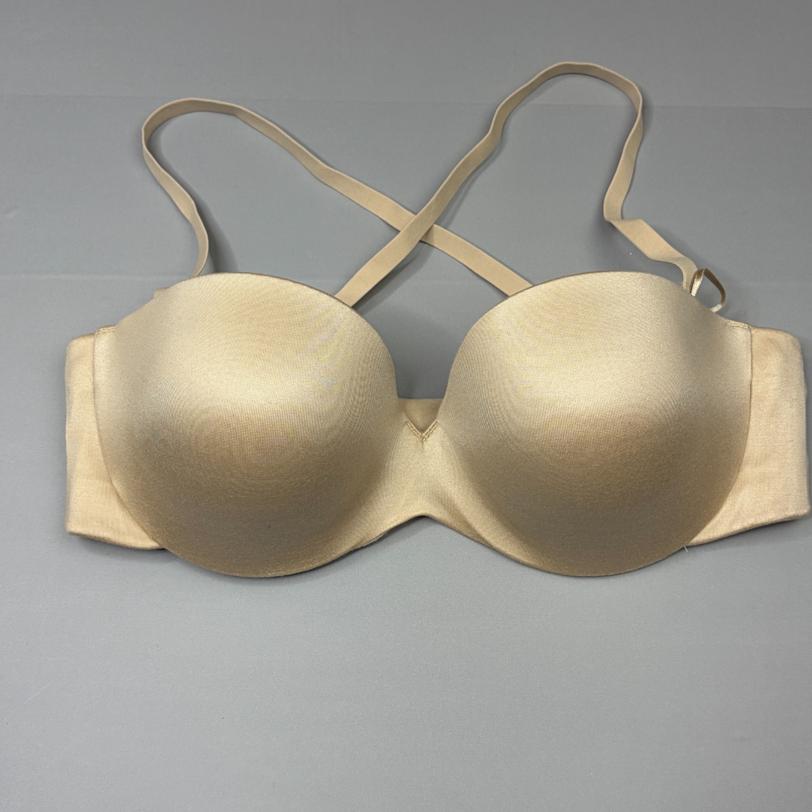 Maidenform Push Up Strapless Bra 34C Tan Padded Cup Underwire Multiway Straps