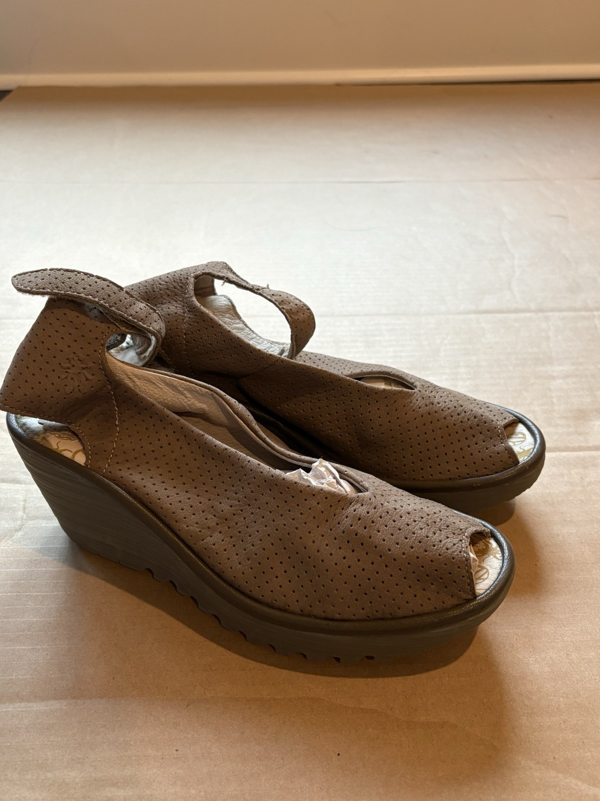 Fly London 40 (US 9/ 9.5) Brown Ankle Strap Wedge Sandal- No Original Box-