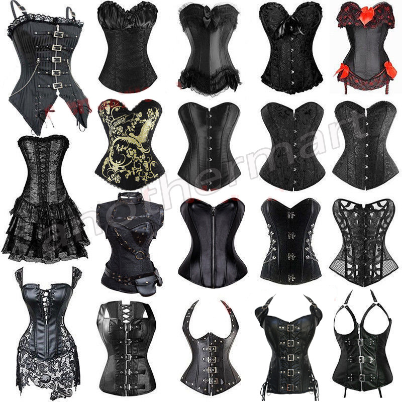 BLACK PUNK WOMEN BONED HOT WAIST TRAINING CORSET LACE UP BUSTIER OVERBUST SHAPER