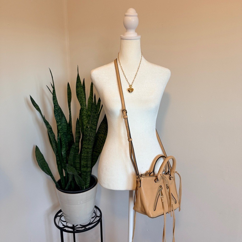 Rebecca Minkoff Tan Pebbled Leather Mini Satchel Crossbody with Fringe Details