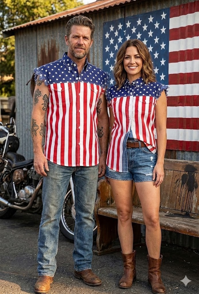 USA FLAG SLEEVELESS DENIM SHIRTS – 100% Cotton