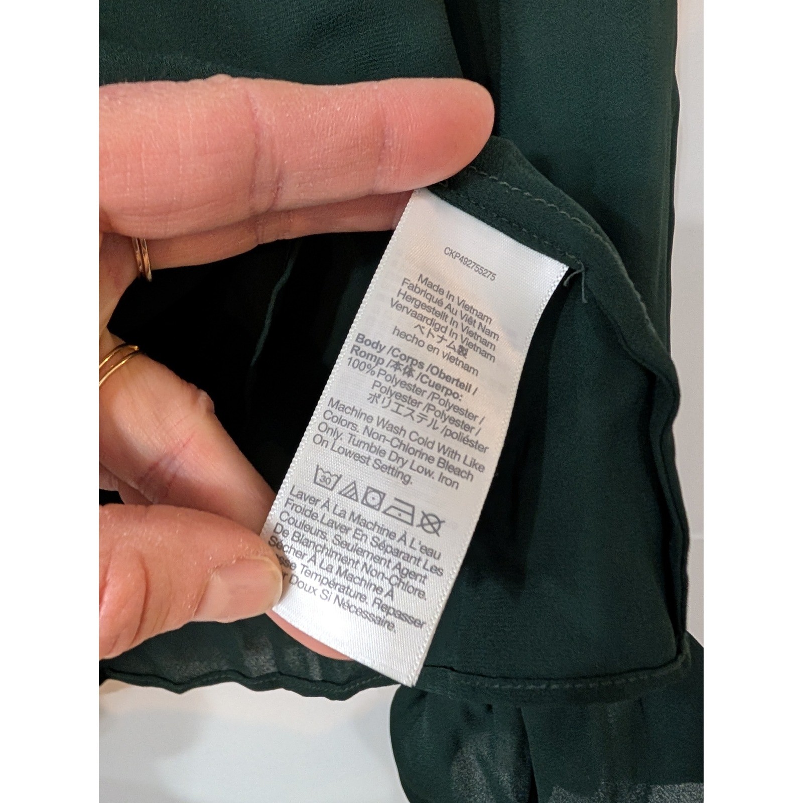 Madewell Womens XXS Dark Green Blouse Long Sleeve Smocked Neck Ruffle Cuffs NWTs