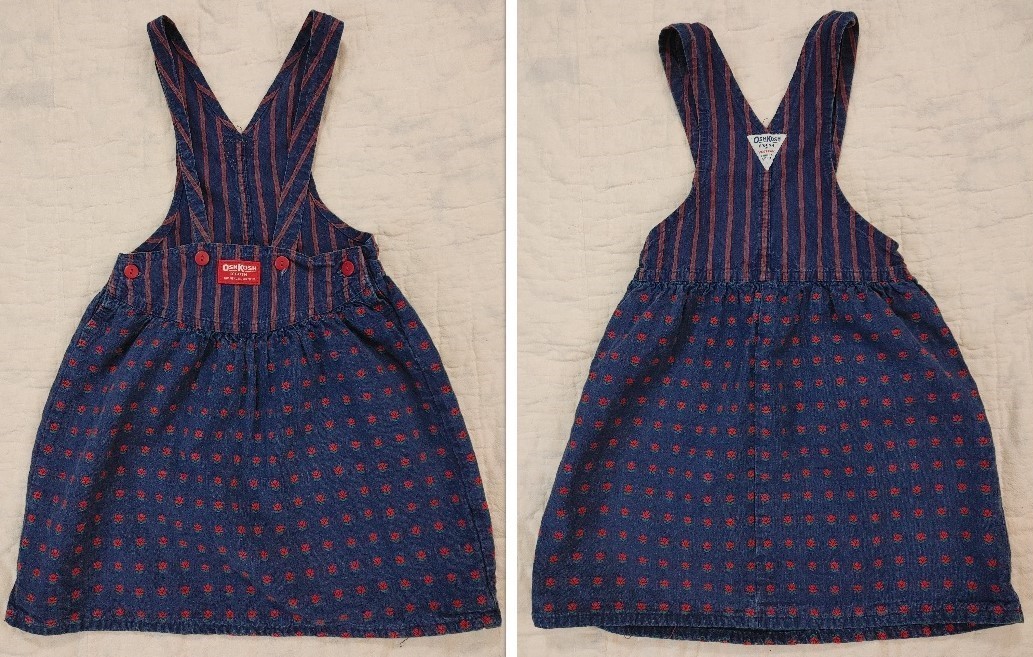 Vintage 80’s OshKosh B’gosh Denim Jumper Dress Girls 6 Made USA Overall Floral