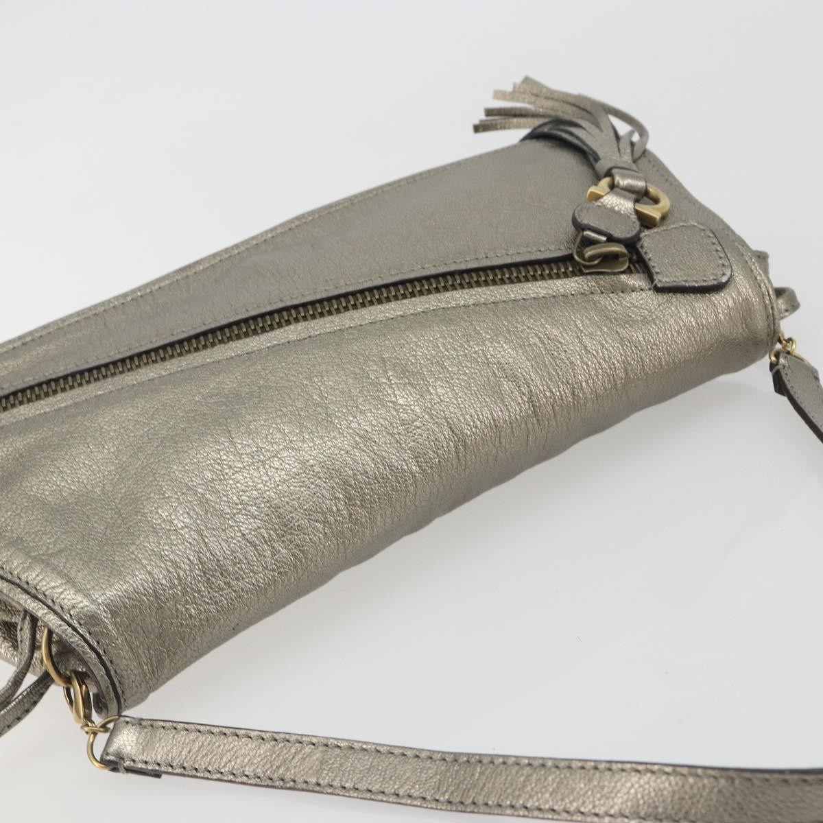 Salvatore Ferragamo Gancini Shoulder Bag Leather Silver Gold Auth 196304A
