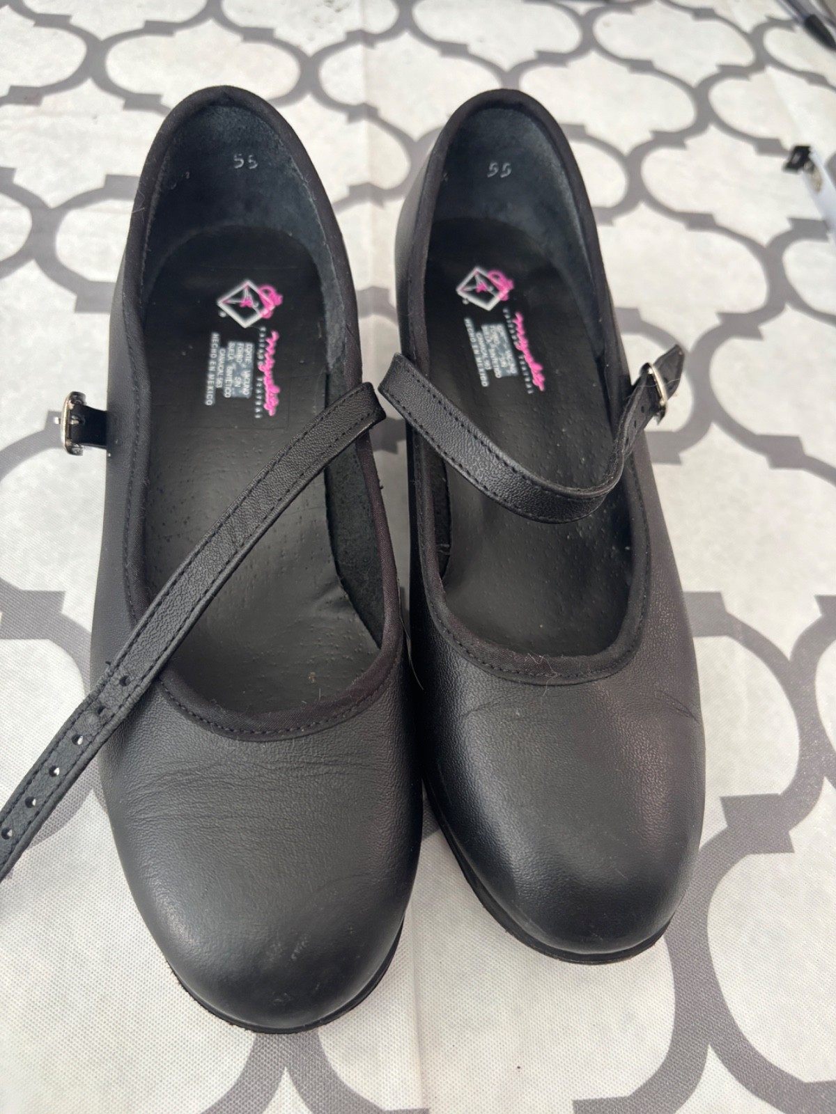 Tacones de Nina – Girls Tap Heels, Black Size 20.5, Ballet Folklorico Baile