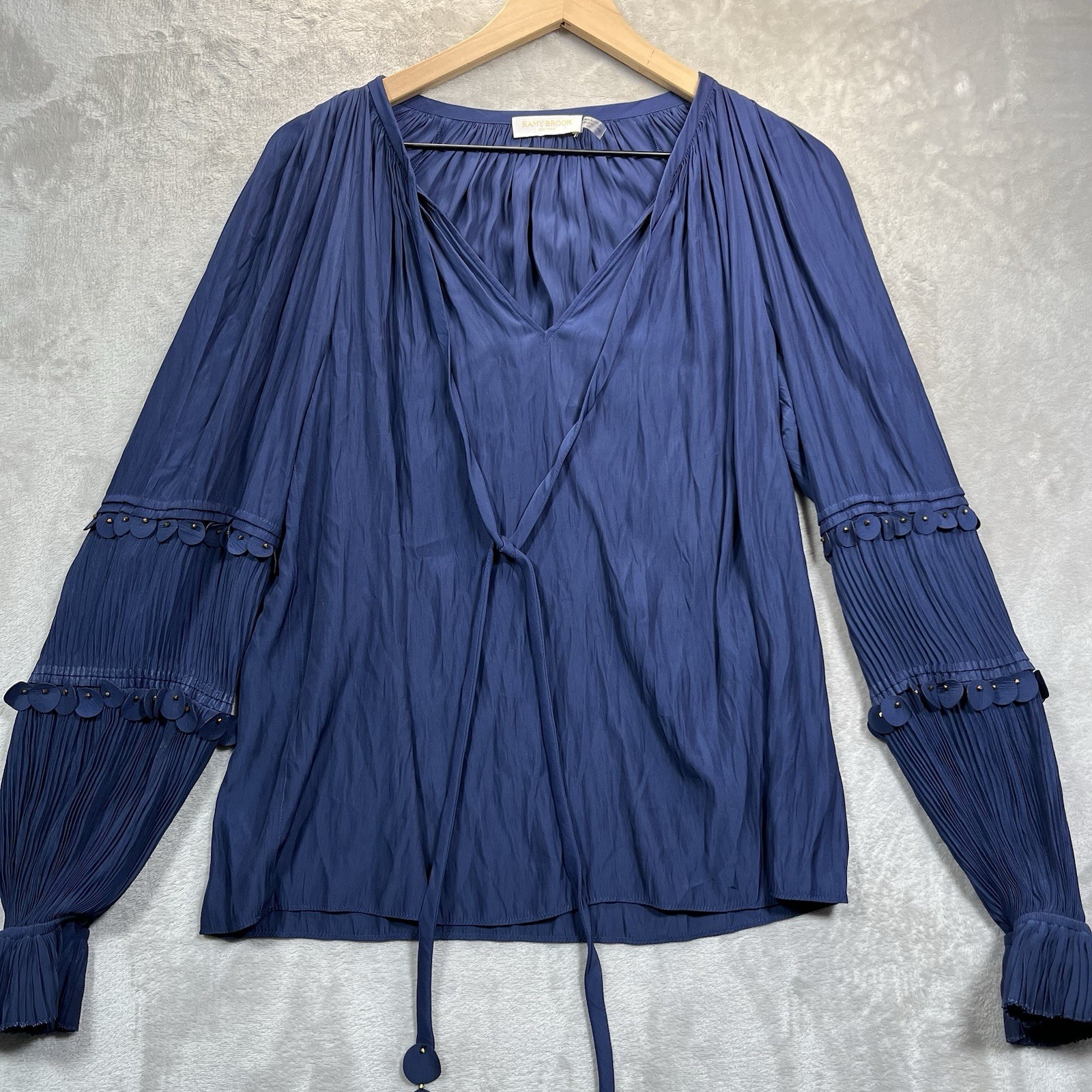 Ramy Brook Women’s Blue Coco Puff Sleeve Peasant Blouse Top Size S