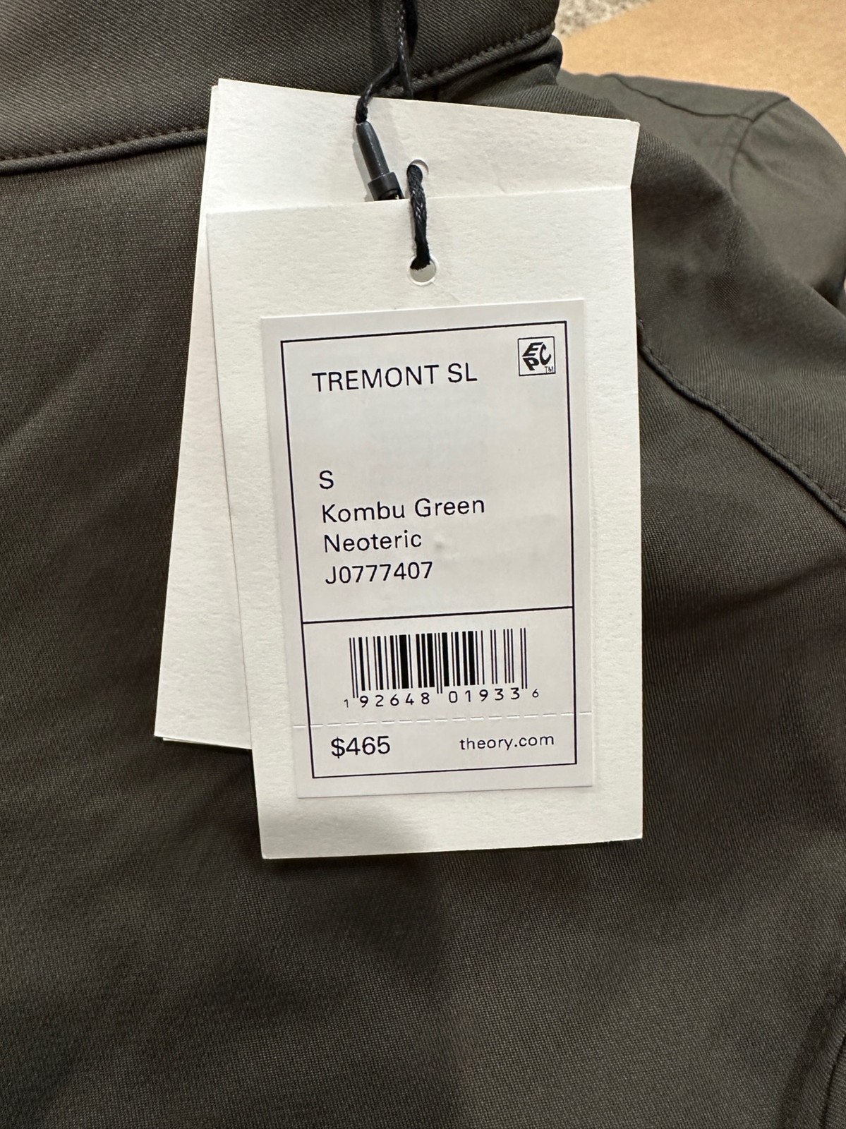 Authentic Men’s Theory Neoteric Tremont Jacket in Kombu Green MSRP $465.00