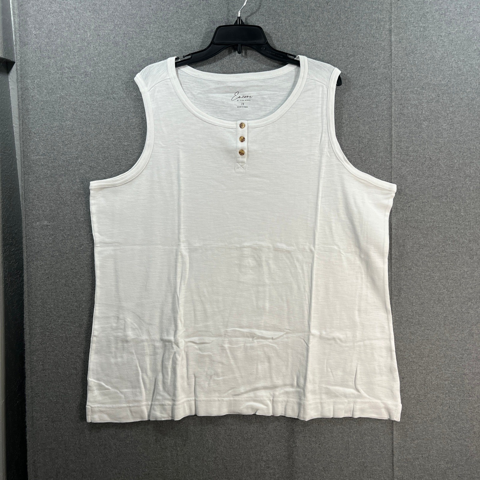 Encore by Idina Menzel Henley Tank Tee Bright White, Size 2X