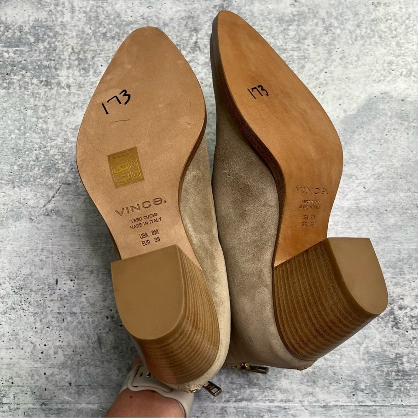 Vince Havana Light Tan Notched Suede Booties 8