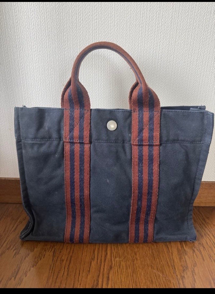 Hermes Vintage Fourre Tout PM TOTE Bag.canvas dark blue from JAPAN.