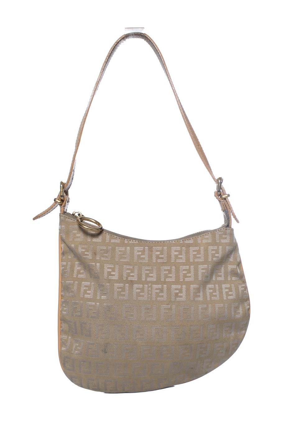 Fendi, Zucchini Ff Oyster Shoulder Bag In Beige Female Brown One Size