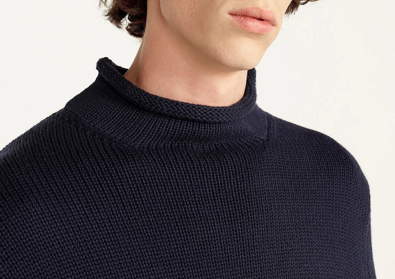 J.CREW sweater rollneck navy blue cotton chunky mock high fisherman’s roll neck