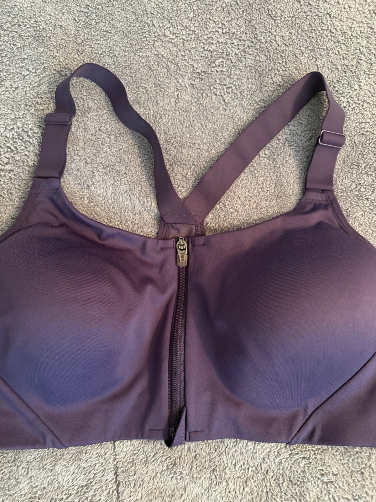 All In Motion Purple Sports Bra 36B Front Zipper Adjustable Straps Padded